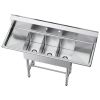 3 Compartment Sink, 18-Gauge 304 Stainless Steel, 10" x 14" x 10" Bowl Size