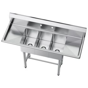 3 Compartment Sink, 18-Gauge 304 Stainless Steel, 10" x 14" x 10" Bowl Size