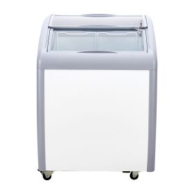 Commercial Ice Cream Display Case, 5.4 Cu.ft Chest Freezer, Mobile Glass Top Deep Freezer, Restaurant Gelato Dipping Cabinet with 2 Wire Baskets