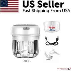 Electric 300ML Garlic Press Chopper Chili Onion Fruits Meat Mincer Blender Mixer (Option: White)