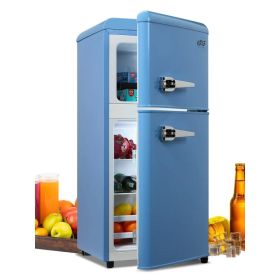 KRIB BLING 3.5Cu.Ft Compact Refrigerator Mini Fridge With Freezer, Small Refrigerator With 2 Door, 7 Level Thermostat Removable Shelves For Kitchen, D (Option: Blue)